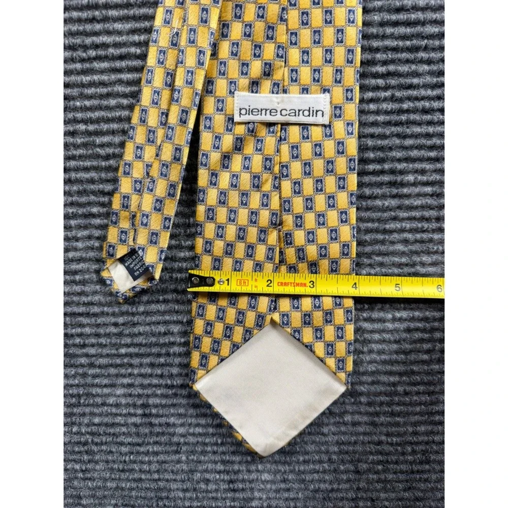 Pierre Cardin Mens Necktie Yellow Geometric Silk Tie Made in USA 59‎ Inch